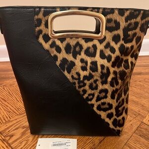 New with tags: Black leopard handbag. With crossbody strap and matching wallet